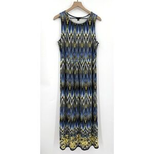 J Jill Dress Womens Medium Blue Yellow Geometric‎ Long Maxi Wearever Stretch